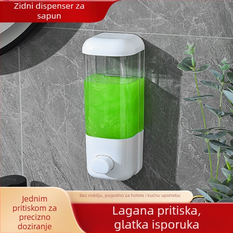 Zidni dozator sapuna bez bušenja, hotelskog stila, ručno pritiskanje, GPPS, kapacitet 500 ml, težina 200 g