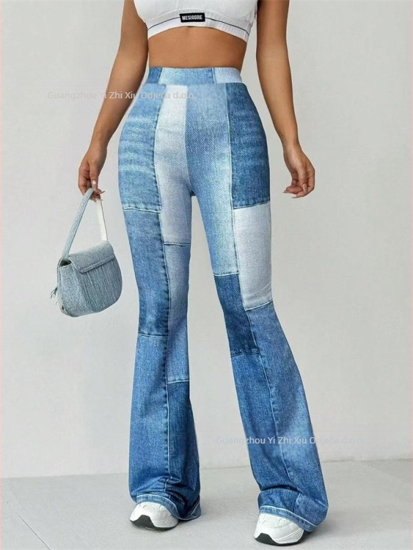 Ženske hlače u vintage denimu, visokim strukom, blago proširene, dvobojno šivanje, poliester tkanina