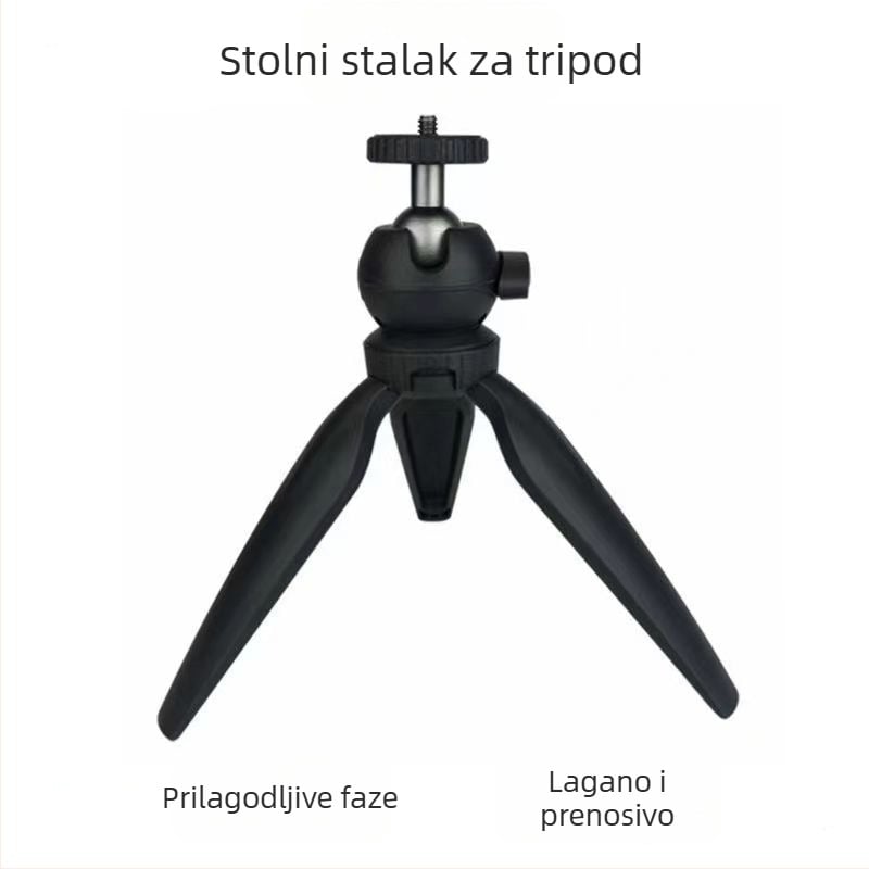 Mini stolni tripod za PTZ kameru i telefon – kuglasti pan-tilt, materijal: ABS aluminijska legura, nosivost do 2 kg, težina 65 g, model F01