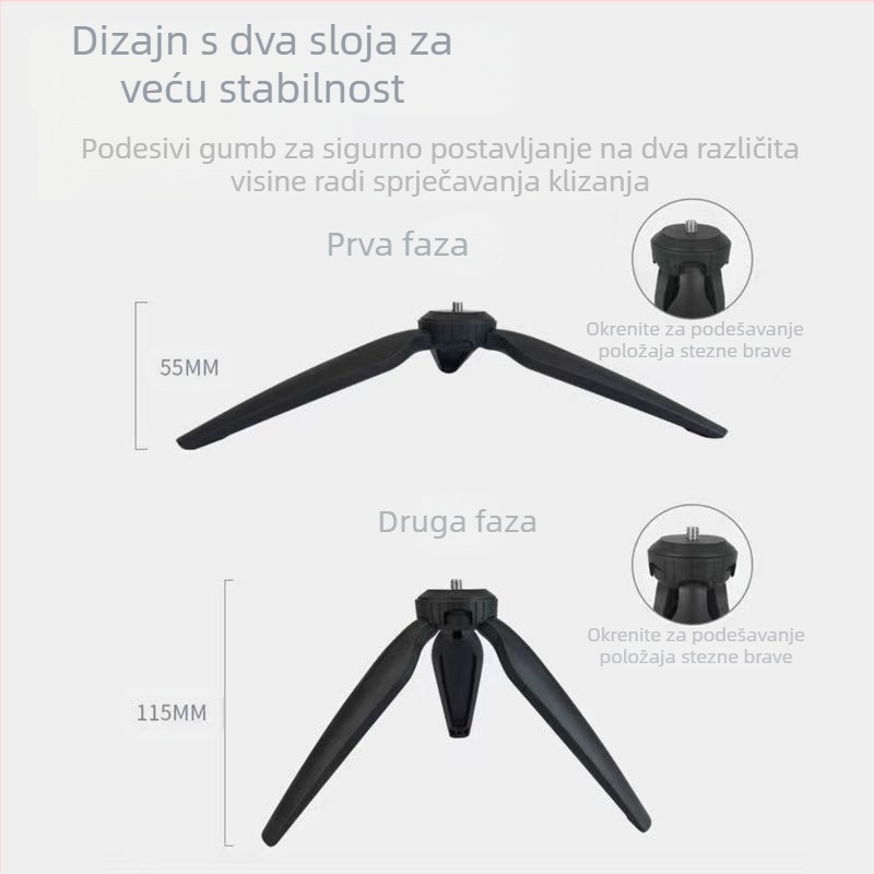 Mini stolni tripod za PTZ kameru i telefon – kuglasti pan-tilt, materijal: ABS aluminijska legura, nosivost do 2 kg, težina 65 g, model F01