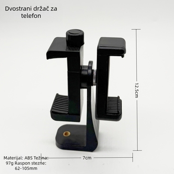 Stalak za teleprompter za mobitel, stolni, dvostrani dizajn, klip za dva uređaja, okretan za horizontalno/vertikalno snimanje, ABS+bakar