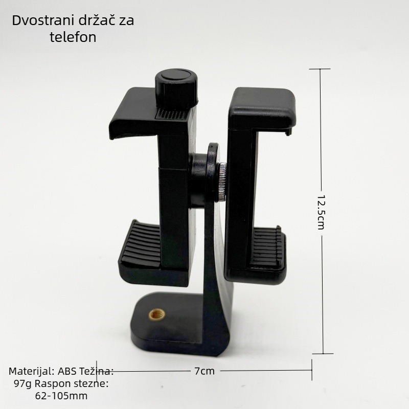 Stalak za teleprompter za mobitel, stolni, dvostrani dizajn, klip za dva uređaja, okretan za horizontalno/vertikalno snimanje, ABS+bakar