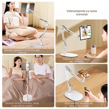 Konzolni nosač za tablet za noćni ormarić, sklopni, 360° rotacija, bez ugradnje, univerzalni iPad držač, aluminijska legura