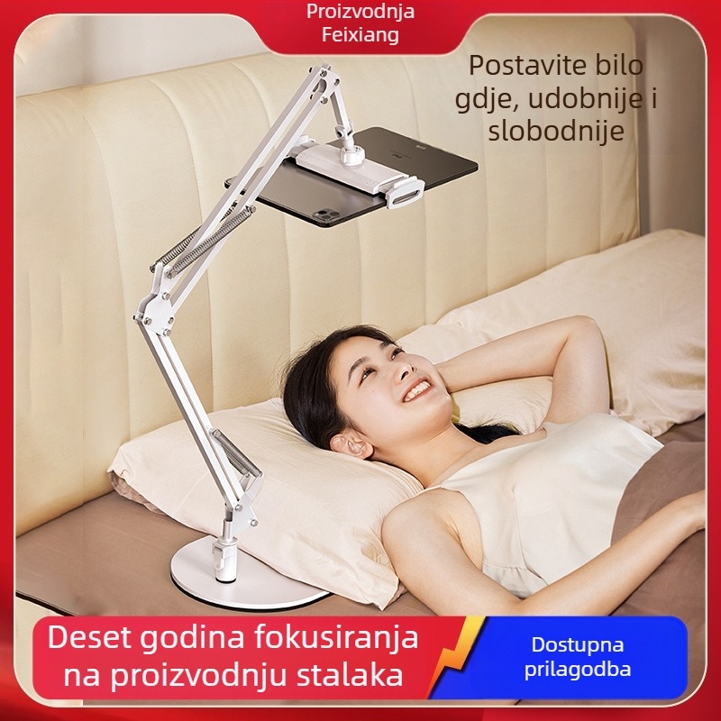 Konzolni nosač za tablet za noćni ormarić, sklopni, 360° rotacija, bez ugradnje, univerzalni iPad držač, aluminijska legura