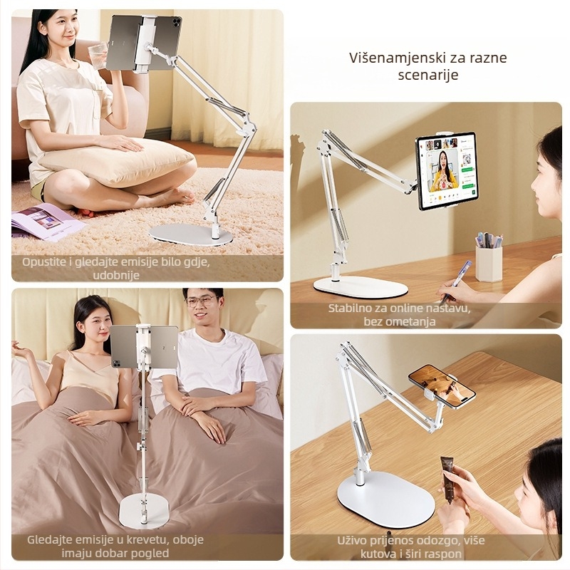 Konzolni nosač za tablet za noćni ormarić, sklopni, 360° rotacija, bez ugradnje, univerzalni iPad držač, aluminijska legura