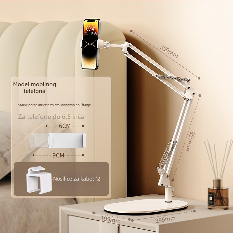 Konzolni nosač za tablet za noćni ormarić, sklopni, 360° rotacija, bez ugradnje, univerzalni iPad držač, aluminijska legura