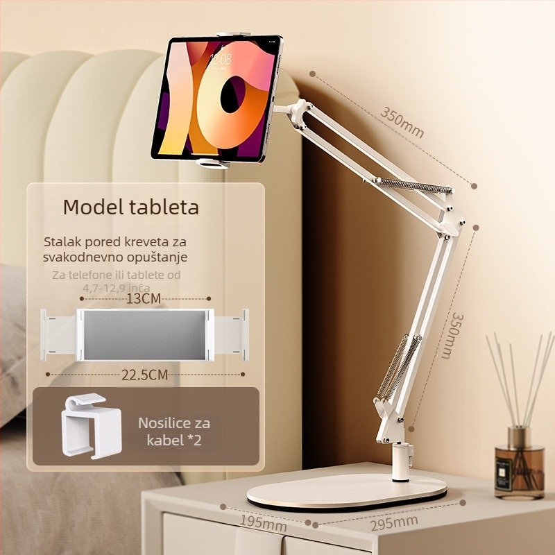 Konzolni nosač za tablet za noćni ormarić, sklopni, 360° rotacija, bez ugradnje, univerzalni iPad držač, aluminijska legura