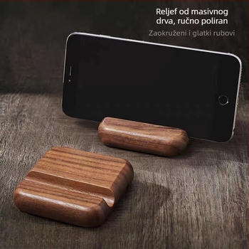Držač za mobitel od orahovog i bukovog drveta, čvrsta drvena podloga, graviranje logotipa, moderan minimalistički stil