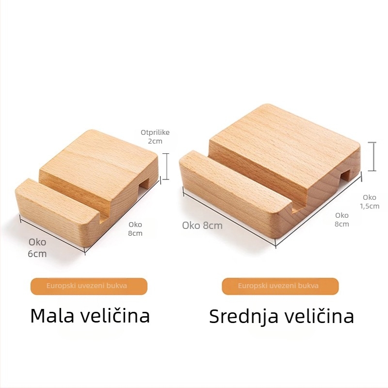 Držač za mobitel od orahovog i bukovog drveta, čvrsta drvena podloga, graviranje logotipa, moderan minimalistički stil