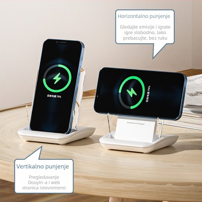 Bežični punjač 15W s magnetskim usklađivanjem, 65W brzo punjenje, QC3.0 protokol, uspravni stolni držač