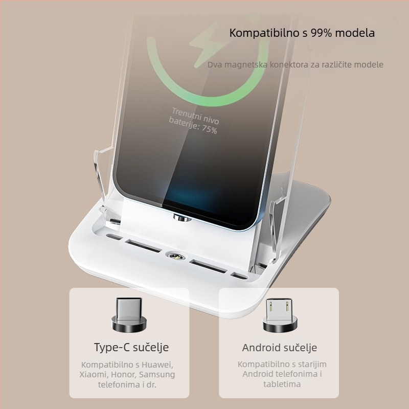 Bežični punjač 15W s magnetskim usklađivanjem, 65W brzo punjenje, QC3.0 protokol, uspravni stolni držač