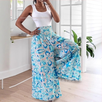 Hlače s visokim strukom, podesivi pojas, široke hlače s A-linijom, jednobojna poliester tkanina, proljeće 2024