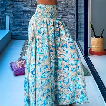 Hlače s visokim strukom, podesivi pojas, široke hlače s A-linijom, jednobojna poliester tkanina, proljeće 2024