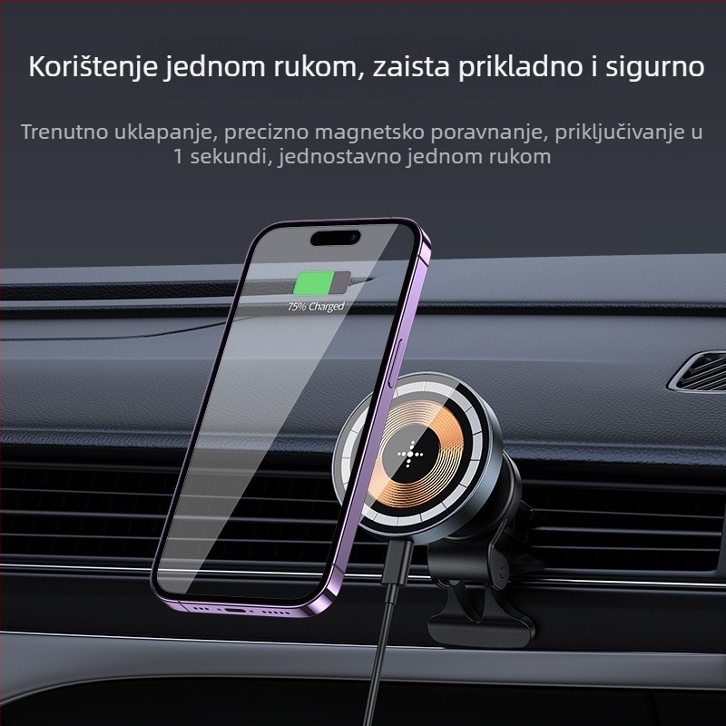 Automobilski magnetski bežični punjač-držač s 360° rotacijom za otvor zraka, 15W brzo punjenje za iPhone