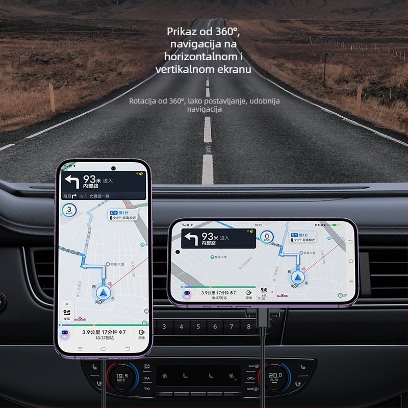 Automobilski magnetski bežični punjač-držač s 360° rotacijom za otvor zraka, 15W brzo punjenje za iPhone