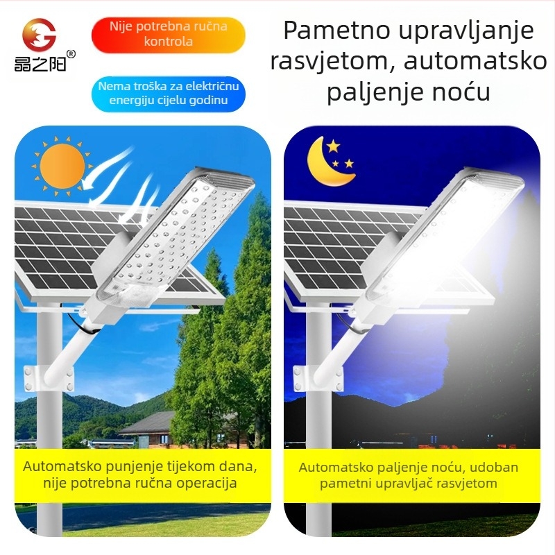 Solarna vanjska zakrivljena gradska rasvjeta, model A10, 74 LED, 1000 lm, 6500K, IP66