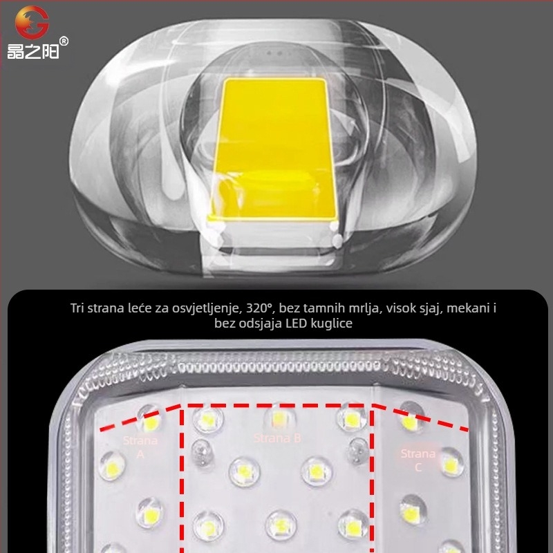 Solarna vanjska zakrivljena gradska rasvjeta, model A10, 74 LED, 1000 lm, 6500K, IP66
