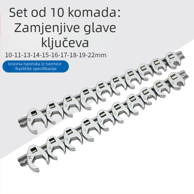 Ručni ključ s izmjenjivim glavama, otvoreni kraj, u obliku L, kromirani karbonski čelik, polirana površina