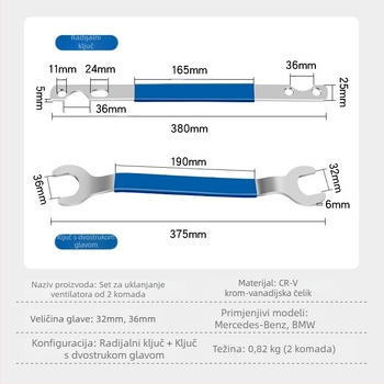 Ključ za demontažu spojnog ventilatora za Mercedes-Benz i BMW, Musen Hall, dvostruko glavna podrška bregastom vratilu, popravak automobila