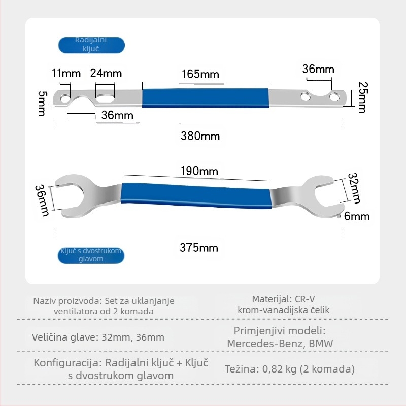 Ključ za demontažu spojnog ventilatora za Mercedes-Benz i BMW, Musen Hall, dvostruko glavna podrška bregastom vratilu, popravak automobila