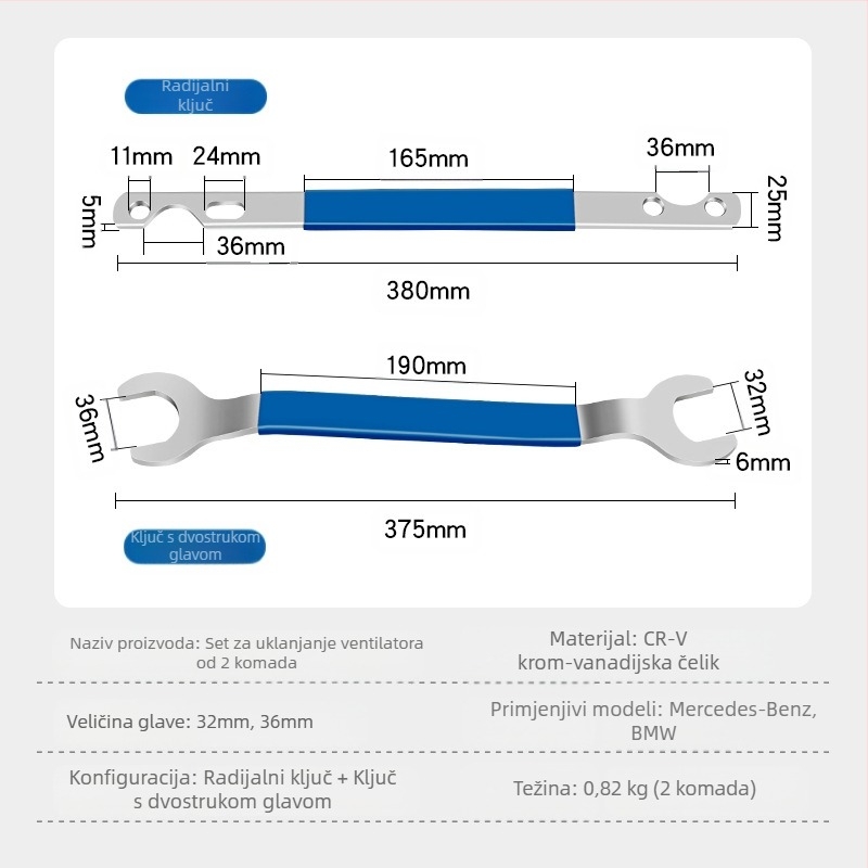 Ključ za demontažu spojnog ventilatora za Mercedes-Benz i BMW, Musen Hall, dvostruko glavna podrška bregastom vratilu, popravak automobila