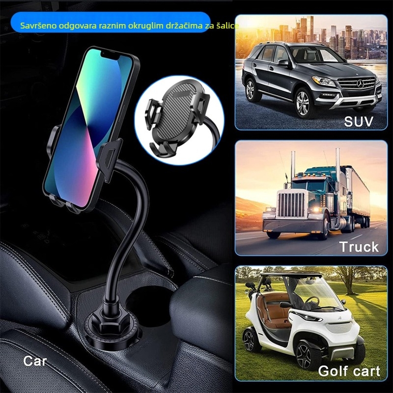 Auto držač za čašu, fleksibilan dizajn, univerzalna osnova, kompatibilan s držačem za telefon i navigaciju, montaža klikom, prilagodljiv