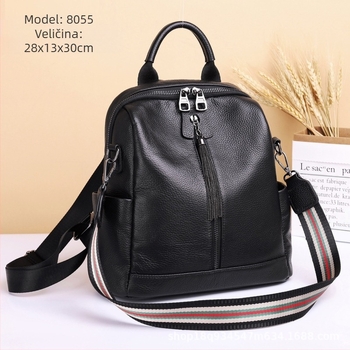 Ženski ranac od prave kože | velik kapacitet, zatvarač, poliester podstava, unutarnji džepovi