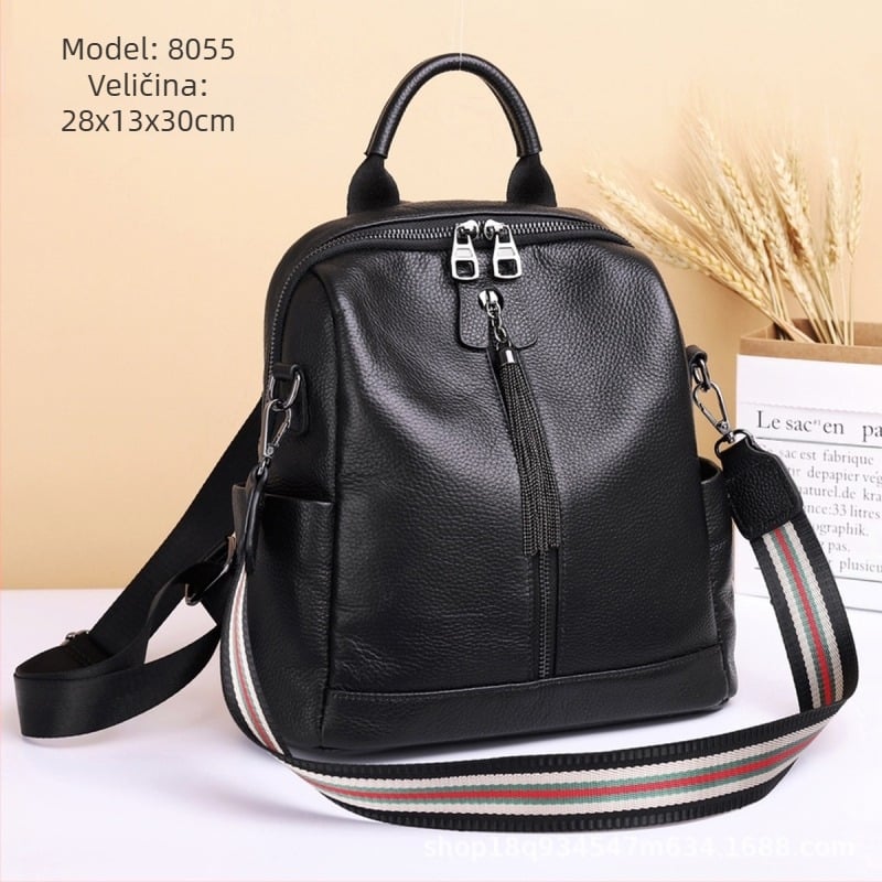 Ženski ranac od prave kože | velik kapacitet, zatvarač, poliester podstava, unutarnji džepovi