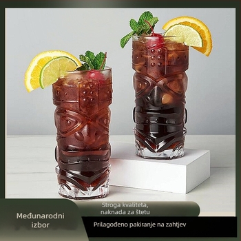 Three Carats Staklena Tiki Čaša za Koktele s Dizajnom Grimase, Zapremina 301-400 ml, Lagodan Retro Stil