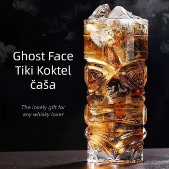 Three Carats Staklena Tiki Čaša za Koktele s Dizajnom Grimase, Zapremina 301-400 ml, Lagodan Retro Stil