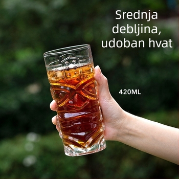 Three Carats Staklena Tiki Čaša za Koktele s Dizajnom Grimase, Zapremina 301-400 ml, Lagodan Retro Stil