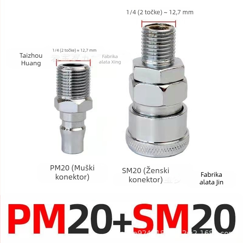 Pneumatski spojnik, C-tip brzog spoja s automatskim zaključavanjem, mlaznica 8 mm, metalno kućište, Wenxing