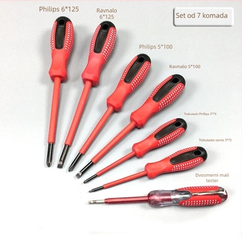 Sedmeročlani izolirani set odvijača s testerom napona, magnetskim vrhovima, Cr-V krom-vanadijska čelika