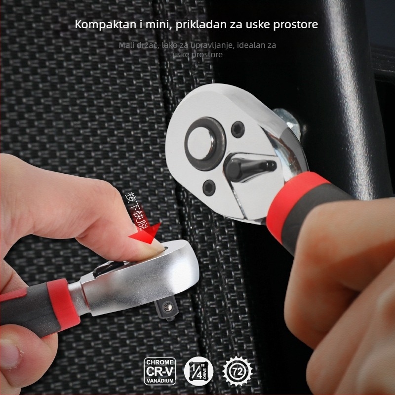 Socket ključ, dvostrani 72-zubi mehanizam, visok moment, mala ručka (Brand: Hi character ma; Materijal: krom-vanadij čelik; Površina: elektroplatiranje; Tip: socket ključ)