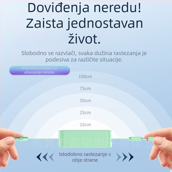 3-u-1 kabel za brzo punjenje 66W s pomičnim dizajnom (Lightning, Micro USB, USB-C) za Android, iPhone i Huawei
