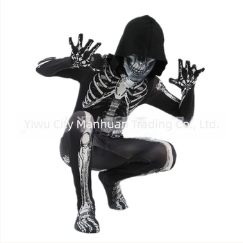 Dječji kostim za Halloween s kapuljačom i printom kostura – kostim za predstave/ples, Milk Silk tkanina, 90–95% poliester, za djecu 3–8 godina, proljeće 2025