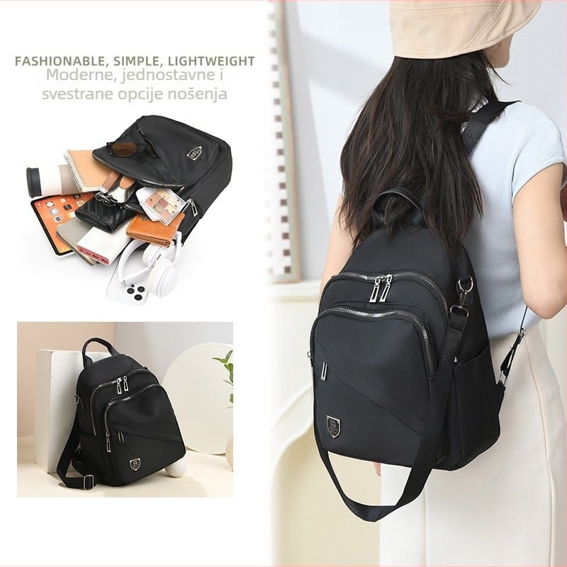 Najlonski ruksak za slobodno vrijeme i putovanja (zatvaranje na zatvarač, vodootporan, pretinac za ID, otvoren vanjski pretinac)