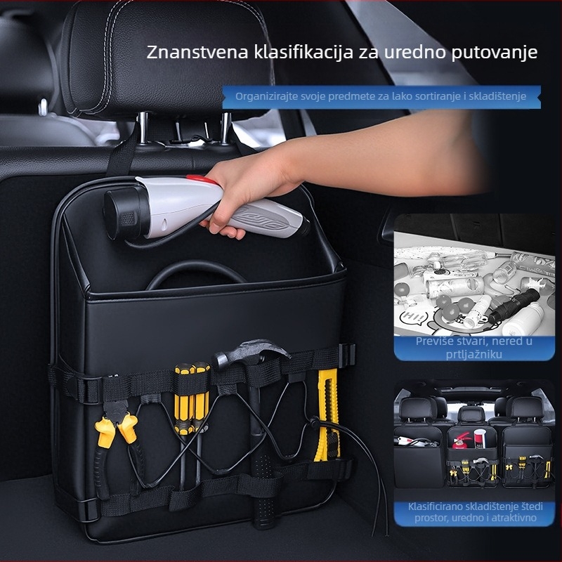 Kožna viseća kutija za skladištenje u prtljažniku automobila, kapacitet 9000 ml, montira se na stražnji naslon sjedala, vodootporna, otporna na naprezanje, prilagodljiva uz mogućnost tiska logotipa, s ručkom.