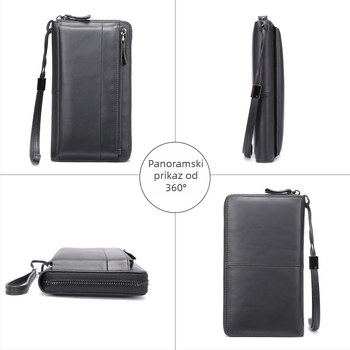 Muški dugi kožni novčanik — vrhunska kravlja koža, 1 preklop, podstava od poliester-pamuka; otporan na habanje, zaštita od krađe