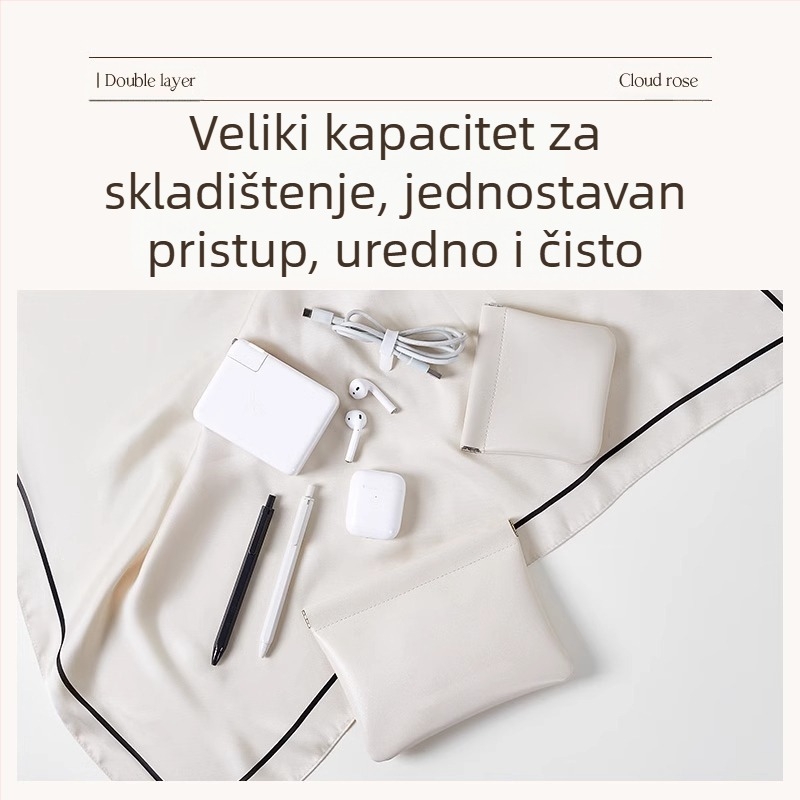 Torbica za pohranu kablova s automatskim zatvaranjem, PU vanjski dio i flanel podstava, vodootporni organizator za kablove, žične slušalice i punjač