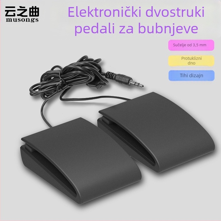 Dvostruki bubnjarski pedal za elektronički bubnjarski set, model J-04, ABS materijal, 3,5 mm sučelje, 50 000 ciklusa