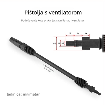 Visokotlačna vodena pištolj s ručkom i cijevi — glava i ručka od inženjerskih plastika; kompatibilno s Bosch, AR, Black Decker, Michelin perilicom; tlak 140 bar / 2000 psi; težina 400 g