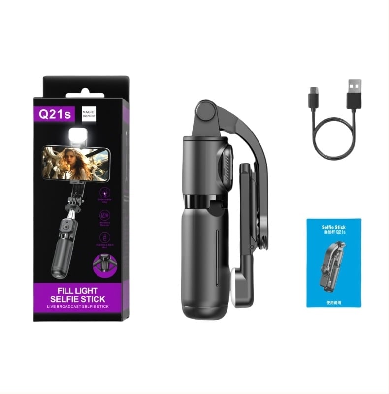 Mini Bluetooth selfie štapić s daljinskim upravljanjem, nehrđajući čelik, prijenosni ručni dizajn, klip za telefon i ugrađeno svjetlo