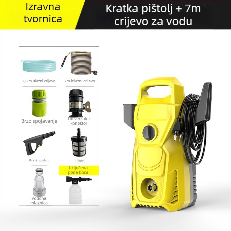 Kućni visokotlačni stroj za pranje automobila — 3000W, 220V, 100 Bar, 6 L/min, crijevo 7–20 m