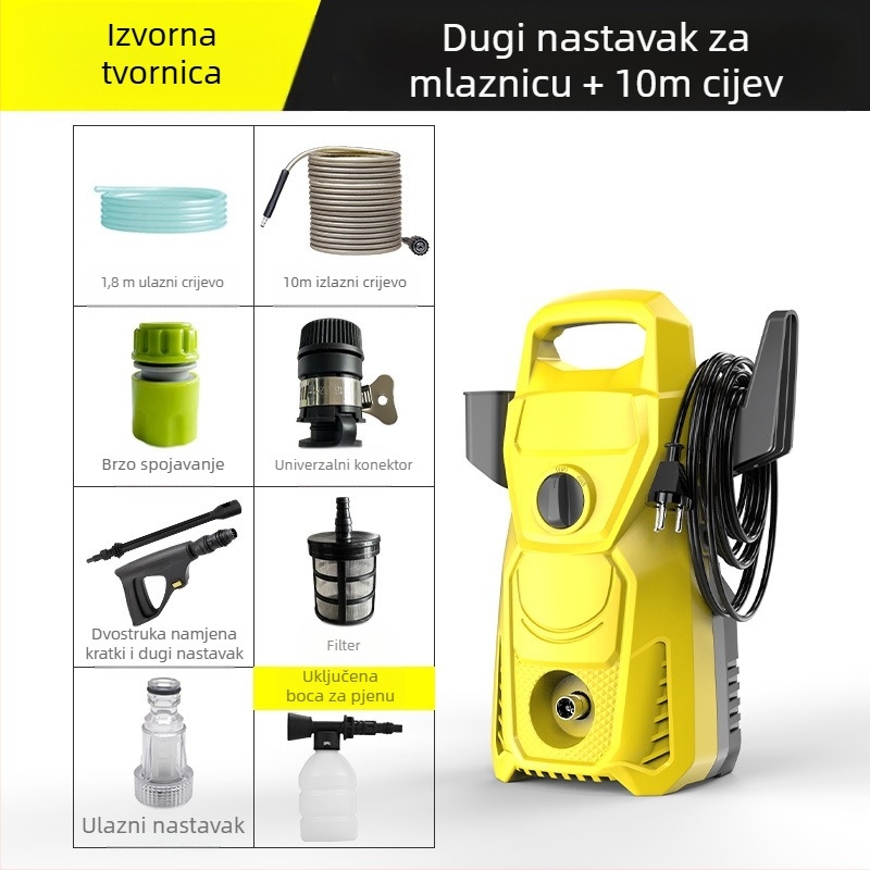 Kućni visokotlačni stroj za pranje automobila — 3000W, 220V, 100 Bar, 6 L/min, crijevo 7–20 m
