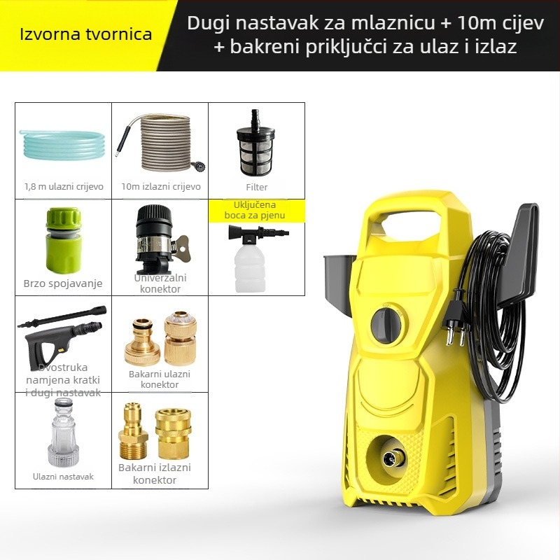 Kućni visokotlačni stroj za pranje automobila — 3000W, 220V, 100 Bar, 6 L/min, crijevo 7–20 m