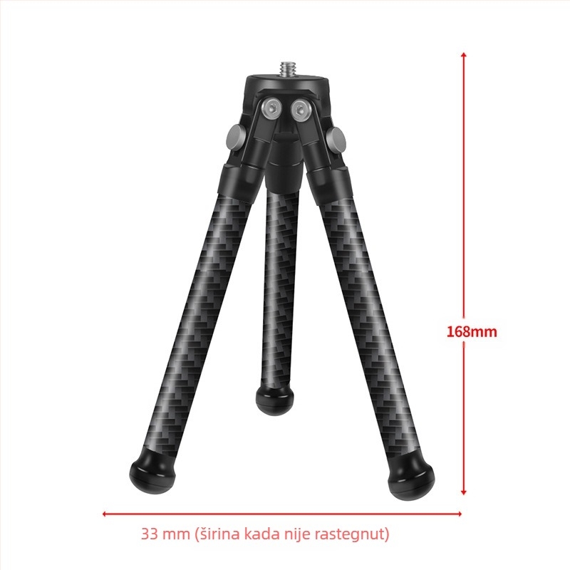 Mini stativ od karbonskih vlakana – Prijenosni dvo-segmentni stolni stalak za Osmo360 Live fotografiju, aluminijska legura + karbonska vlakna, Dvostruki dizajn, Nosivost 2-5 kg, Težina 0.095-0.108 kg