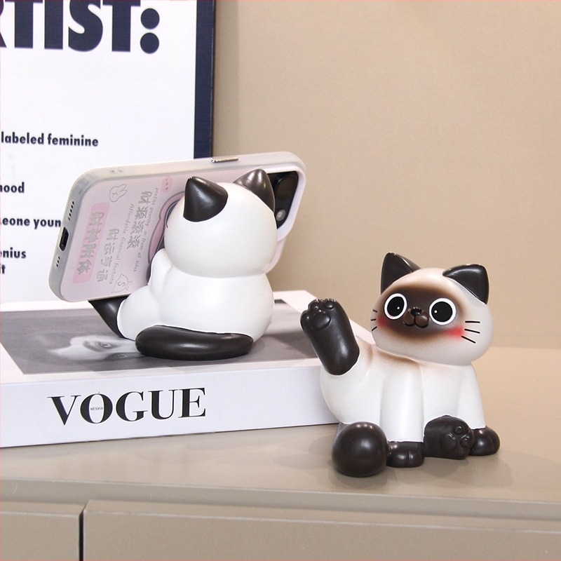 Držač za mobitel u obliku siamske mačke, stolni dekor u nordijskom stilu, izrađen od smole, idealan poklon za rođendan