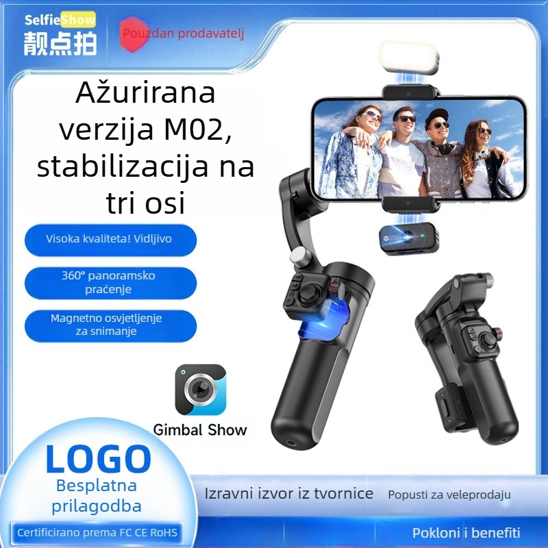 M02 stabilizator za telefon, 3-osni gimbal, ručni stabilizator s odvojivim daljinskim upravljačem, rasvjeta za dopunu, AI kamera