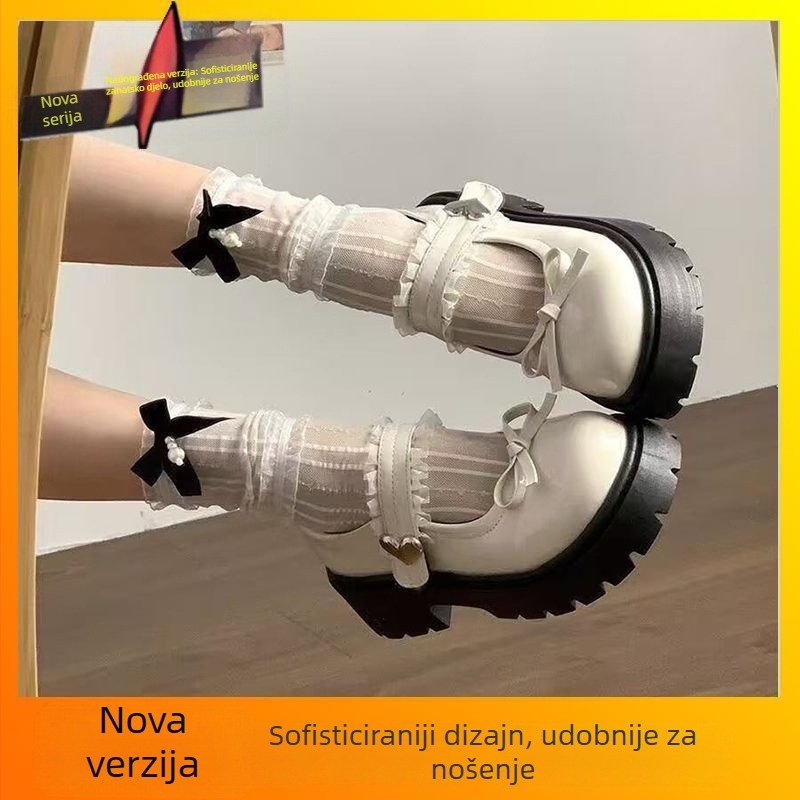 Mary Jane cipele s mašnicom, okrugli vrh, srednja peta 3–5 cm, gumeni potplat (Gornji materijal: PU; Unutarnji materijal: PU; Uložak PU; Stil: korejska verzija)